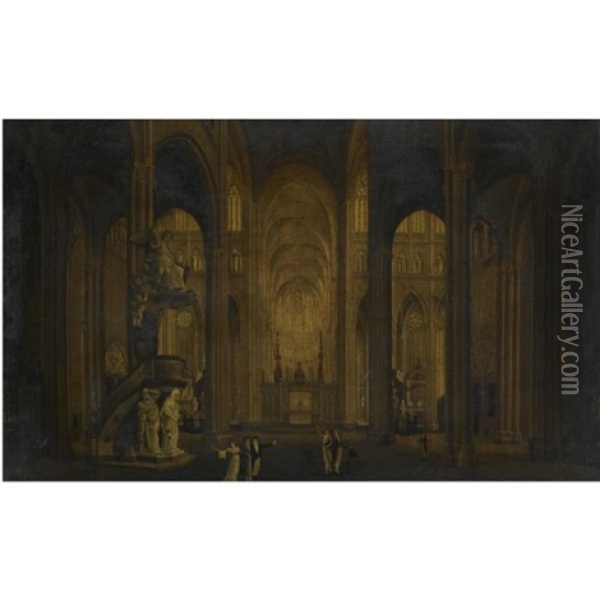 Views Of The Interior Of Amiens Cathedral (pair) Oil Painting - Johann Ludwig Ernst Morgenstern