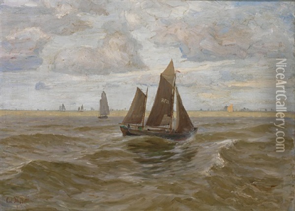 Uferstuck Mit Segelbooten Oil Painting - Otto (Karl O.) Matthaei