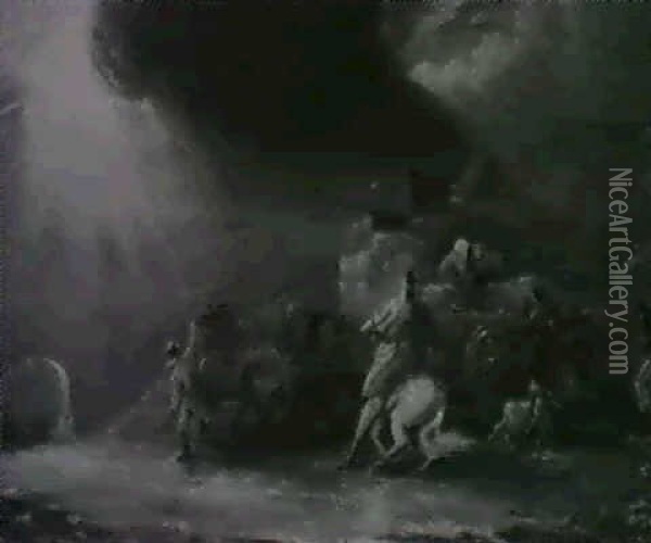 Stormy Landscape With Figures And A Horse Drawn Waggon. Oil Painting - Luke Clennell
