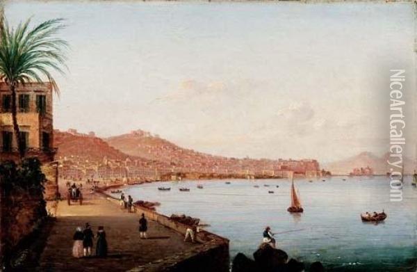 Veduta Di Napoli - 1842 Ca. Oil Painting - Salvatore Candido