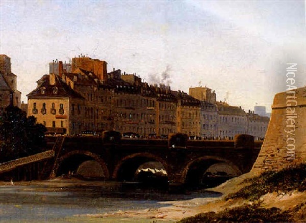 Pont A Lyon Oil Painting - Francois Amedee Gabillot