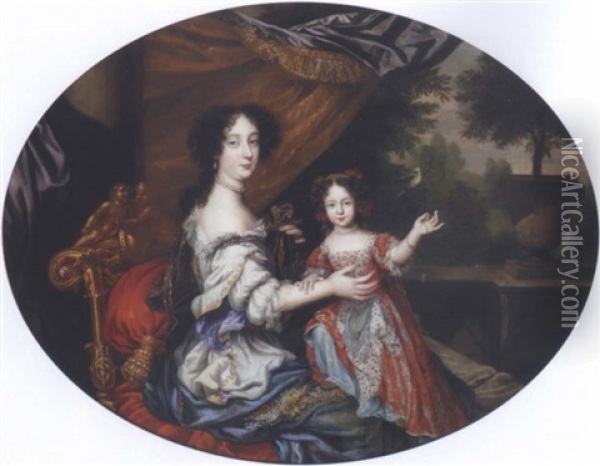 Portrait Of Barbara Villiers, Countess Of Castlemaine, And Her Daughter, Lady Charlotte Fitzroy, Countess Of Lichfield Oil Painting - Henri Gascars
