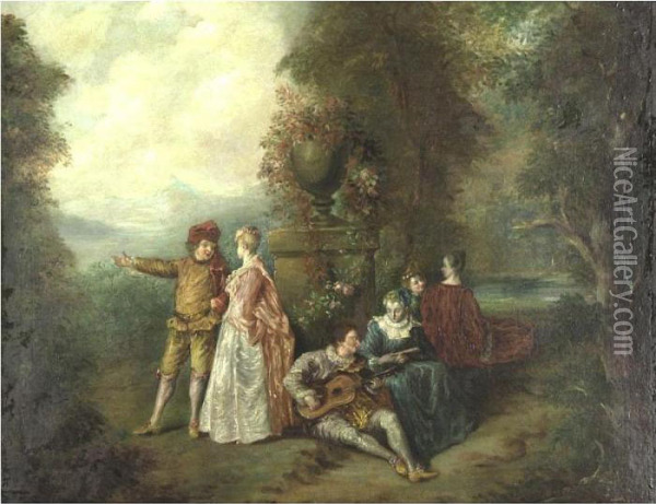 An Elegant Musical Party Oil Painting - Watteau, Jean Antoine
