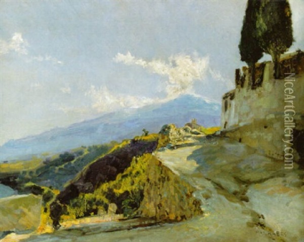 Blick Von Taormina Auf Den Aetna Oil Painting - Max Friedrich Rabes