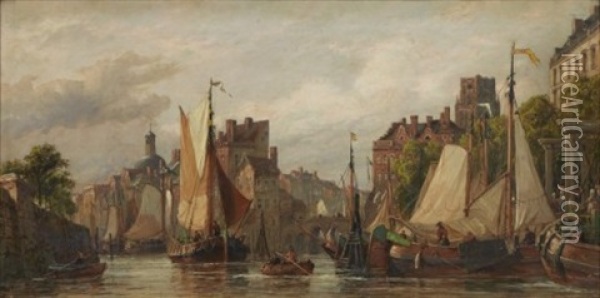 Kanalscen, Amsterdam Oil Painting - William Raymond Dommersen