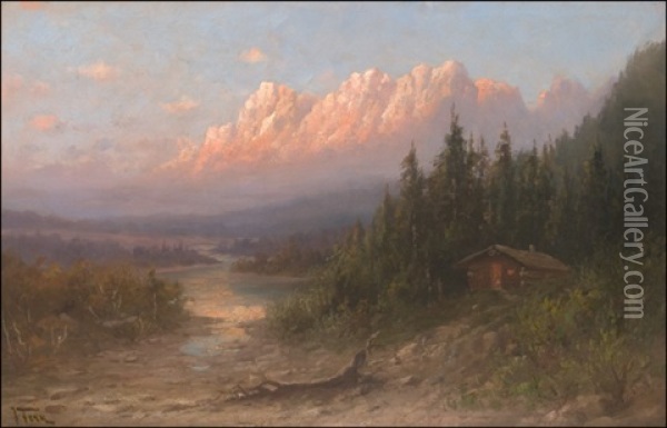 Cabin In The Castle Mountains, Montana Oil Painting - John Fery
