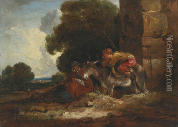 Weary Travelers Time To Rest Oil Painting - Thomas Barker of Bath
