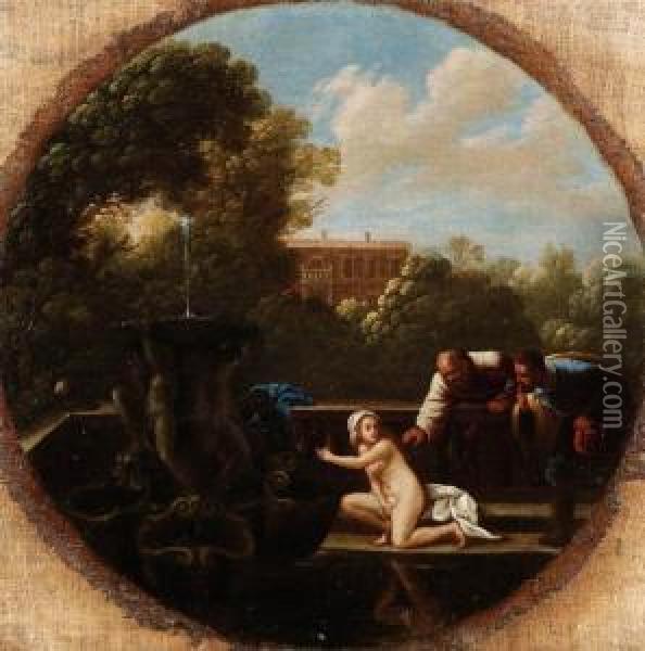 Paesaggio Con Susanna Al Bagno Oil Painting - Pietro Paolo Bonzi