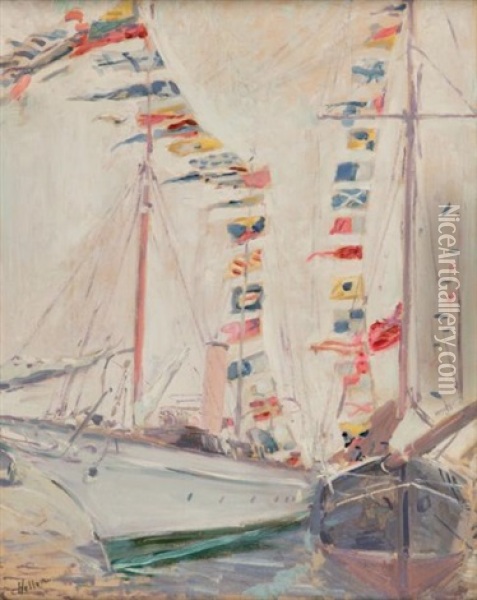Les Flammes Des Yachts Oil Painting - Paul Cesar Helleu
