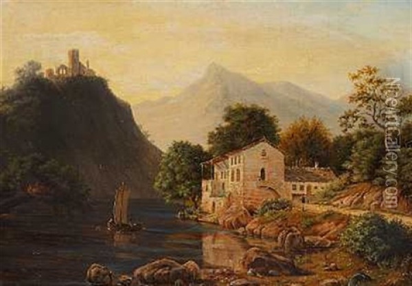 Udsigt Over Vierwaldstattersoen Oil Painting - August Wilhelm Boesen