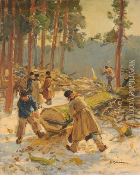 Holzfaller Bei Der Arbeit Oil Painting - Friedrich Kallmorgen