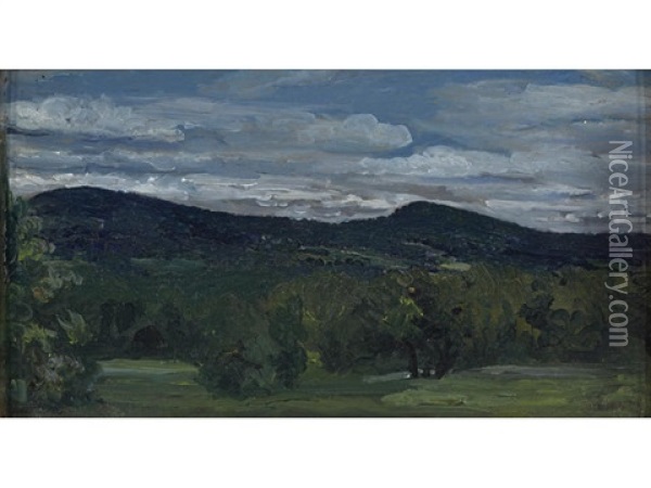 Two Rockland County Landscapes Oil Painting - Arthur B. Davies