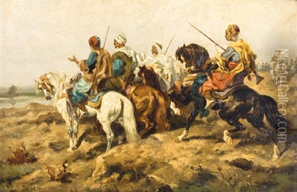 Arabes A Cheval Oil Painting - Gustav Colsoulle