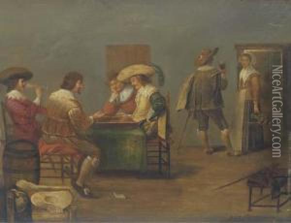 Guardsmen Playing Tric-trac And Drinking In An Inn Oil Painting - Dirck Hals