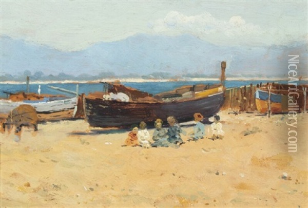 The Beach At Terracina Oil Painting - Bruno Ximenes