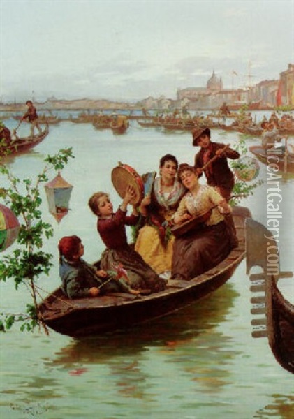 The Feast Of Redoutore, Venice Oil Painting - Antonio Ermolao Paoletti