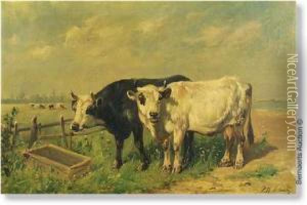 Cows In The Meadow Oil Painting - Charles Verlat