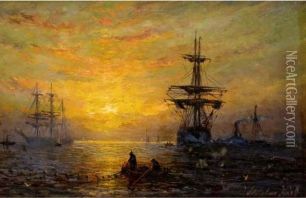 Evening Seascapes Oil Painting - William Adolphu Knell