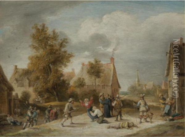 Soldiers Looting A Village Oil Painting - David The Younger Teniers
