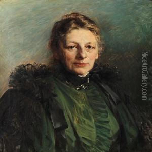 A Pair Of Portraits Of Merchant W Oil Painting - Bertha Wegmann