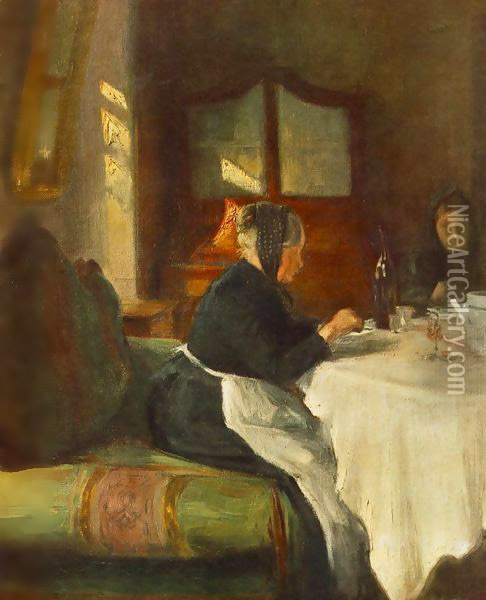 Old Woman 1900 Oil Painting - Istvan Boldizsar