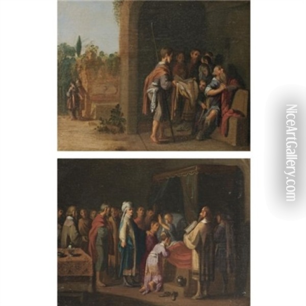 The Presentation Of Joseph's Bloodstained Coat To His Father Jacob (+ Jacob Blessing The Sons Of Joseph; Pair) Oil Painting - Jan Tengnagel