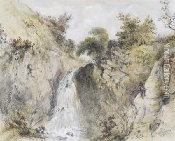 Study Of A Waterfall Oil Painting - Patrick, Peter Nasmyth