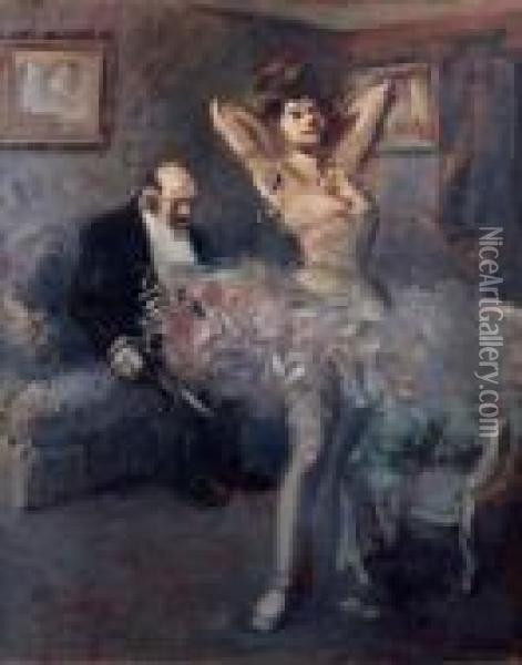 Danseuse Et Financier Ou Danseuse Dans Sa Loge, Vers 1905 Oil Painting - Jean-Louis Forain