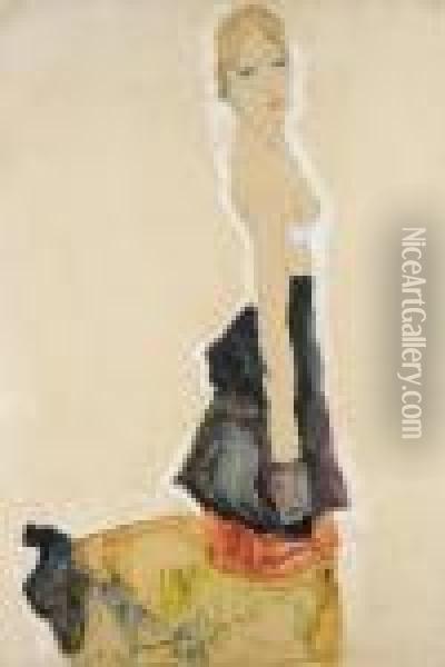 Kniender Halbakt Oil Painting - Egon Schiele