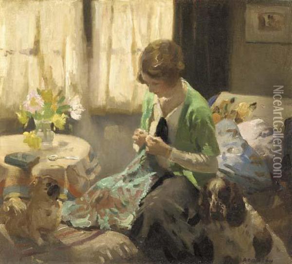 Summer Sewing Oil Painting - Dorothy Adamson