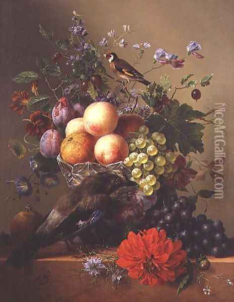Still life with fruit and flowers Oil Painting - Arnoldus Bloemers