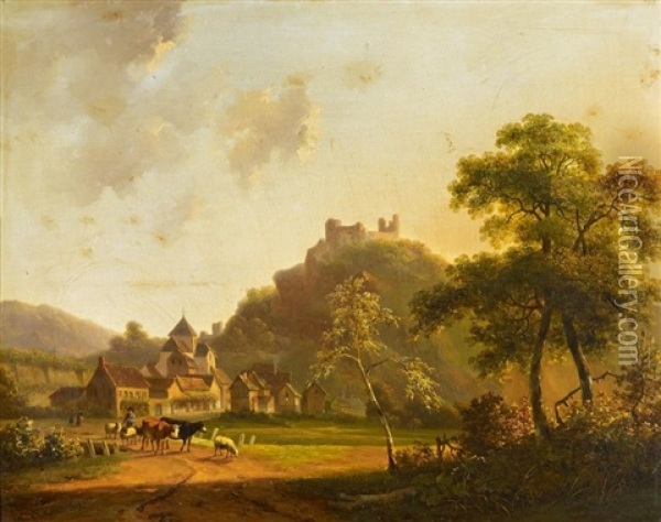 Rheinische Landschaft Oil Painting - Hendrik Frederik Verheggen