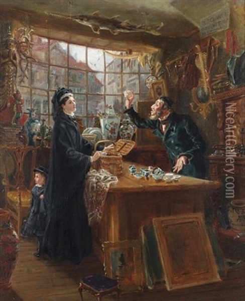 The Old China Shop Oil Painting - Ralph Hedley