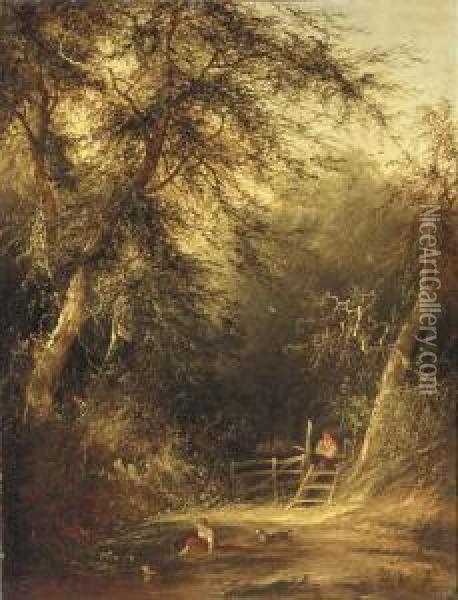 Children Playing In A Woodland Glade Oil Painting - William Mulready