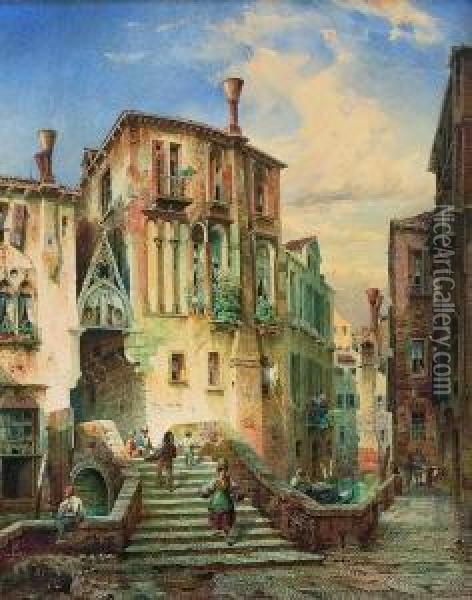 Partie In Venedig. Oil Painting - Friedrich Eibner