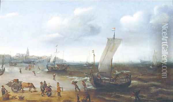 The beach at Scheveningen Oil Painting - Cornelis Hendricksz. The Younger Vroom