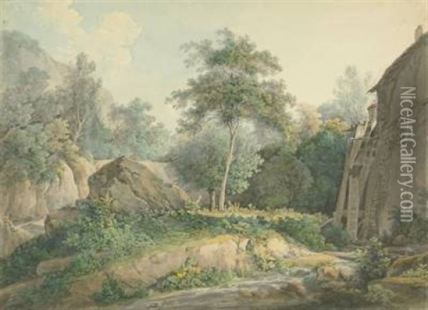 Die Weise Muhle Bei Lausanne In Wilder Landschaft Oil Painting - Georg Maximilian Johann Von Dillis