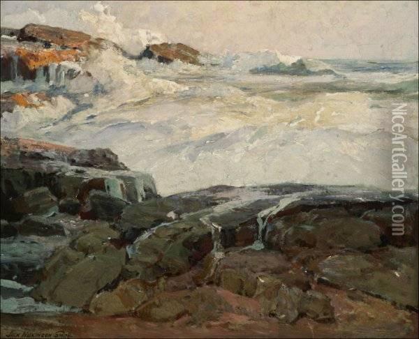 Coastal - Crashing Waves On Rocks Oil Painting - Jack Wilkinson Smith