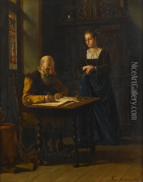 Signing The Ledger Oil Painting - Frans Moormans