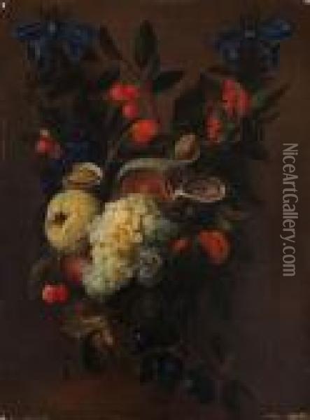 Natura Morta Di Frutta Con Uva, Melone, Fichi E Ciliegie Oil Painting - Jacob Rootius