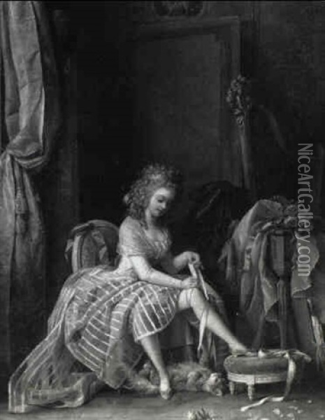 Junge Dame In Ihrem Boudoir Beim Ankleiden Oil Painting - Jean Francois Garneray