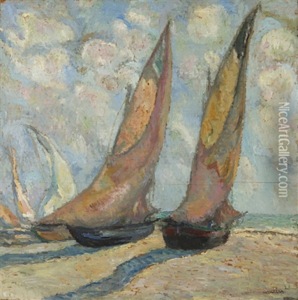 Marina Con Vele Oil Painting - Alfredo Mueller
