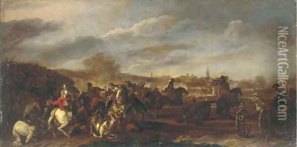A cavalry battle Oil Painting - Jacques Courtois