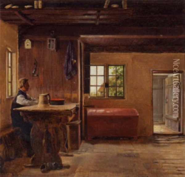 Almueinterior Med Mand Siddende Ved Et Bord Oil Painting - Christian (Jens C.) Thorrestrup