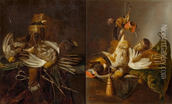 Pair Of Works: Hunting Still-lifes With Partridges Oil Painting - Willem Van Aelst