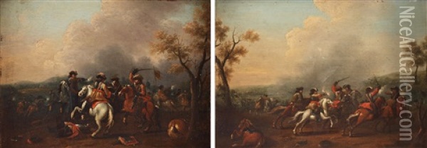 Battle Scenes, A Pair Oil Painting - Jan Jacobsz van der Stoffe