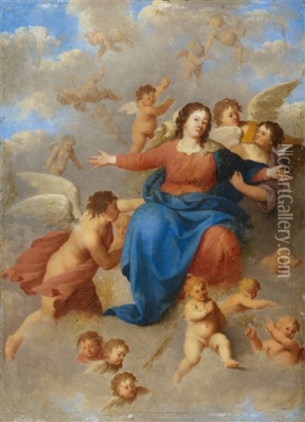 The Virgin Surrounded By Angels Oil Painting - Johan van Haensbergen