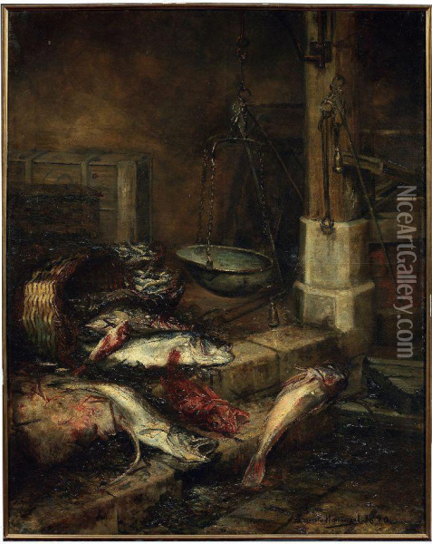Natura Morta Con Pesci Oil Painting - Ernest Honnorat