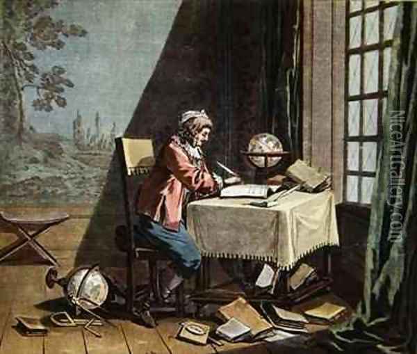 Rene Descartes 1596-1650 writing his world system Oil Painting - Desfontaines