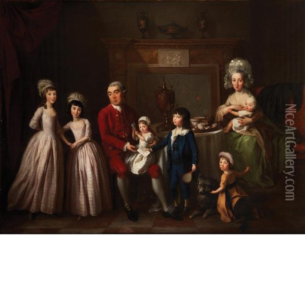 Portrait Of William Hodgson,his Wife Mary, And Their Children Oil Painting - Hugh Barron
